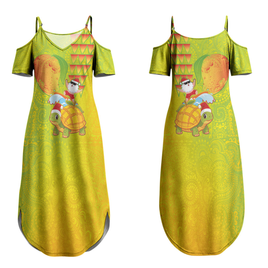 Hawaiian Mango Mele Kalikimaka Couples Matching Summer Maxi Dress and Long Sleeve Button Shirt Santa Claus Surfing with Turtle Mango Christmas