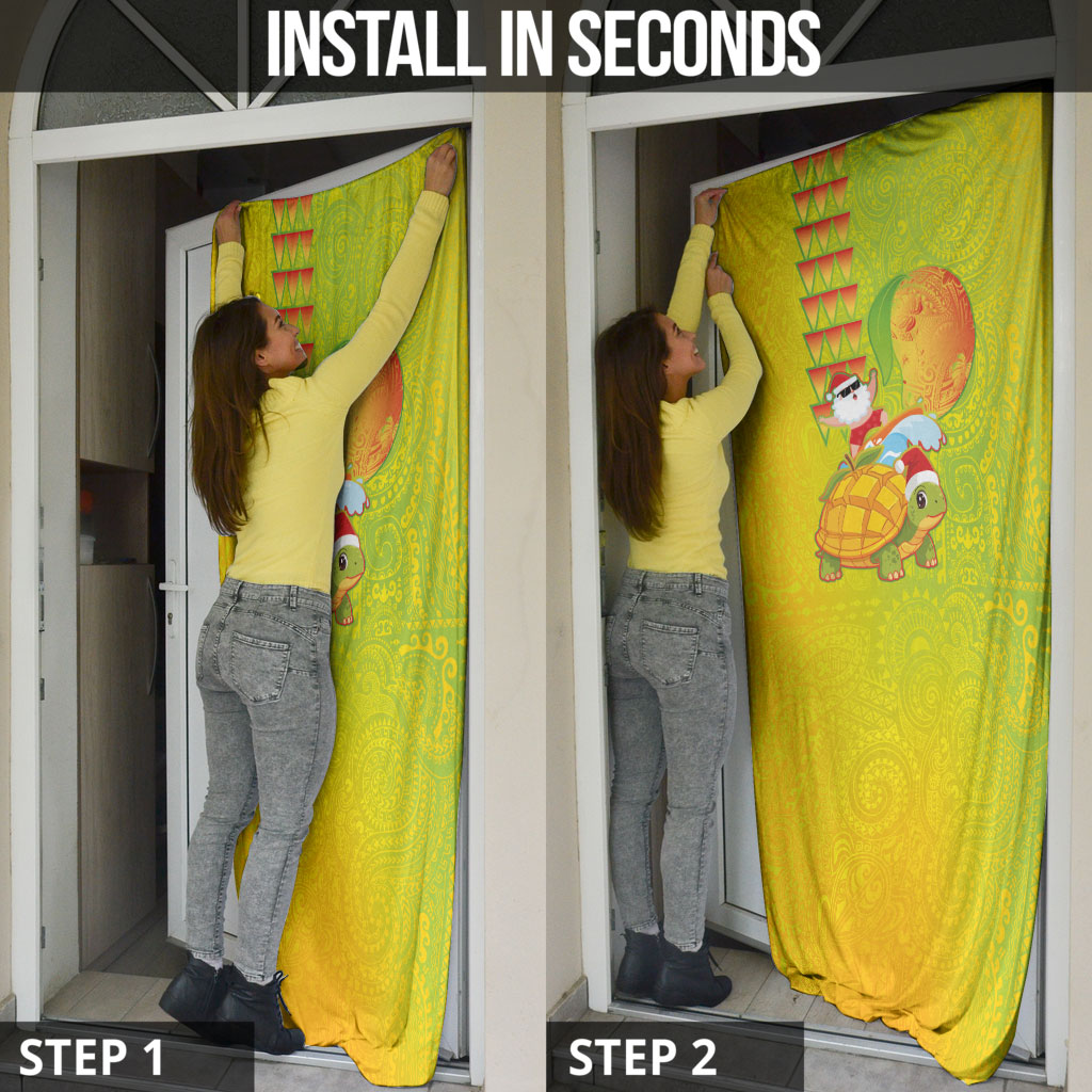 Hawaiian Mango Mele Kalikimaka Door Cover Santa Claus Surfing with Turtle Mango Christmas