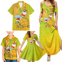 Hawaiian Mango Mele Kalikimaka Family Matching Summer Maxi Dress and Hawaiian Shirt Santa Claus Surfing with Turtle Mango Christmas