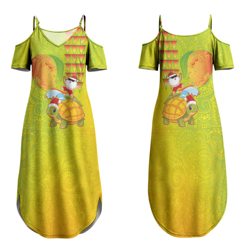 Hawaiian Mango Mele Kalikimaka Family Matching Summer Maxi Dress and Hawaiian Shirt Santa Claus Surfing with Turtle Mango Christmas