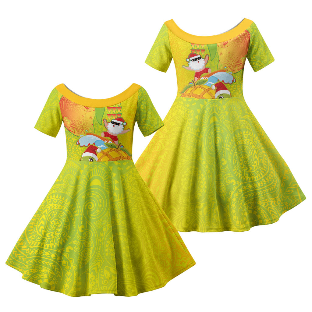 Hawaiian Mango Mele Kalikimaka Family Matching Summer Maxi Dress and Hawaiian Shirt Santa Claus Surfing with Turtle Mango Christmas