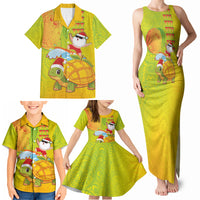 Hawaiian Mango Mele Kalikimaka Family Matching Tank Maxi Dress and Hawaiian Shirt Santa Claus Surfing with Turtle Mango Christmas