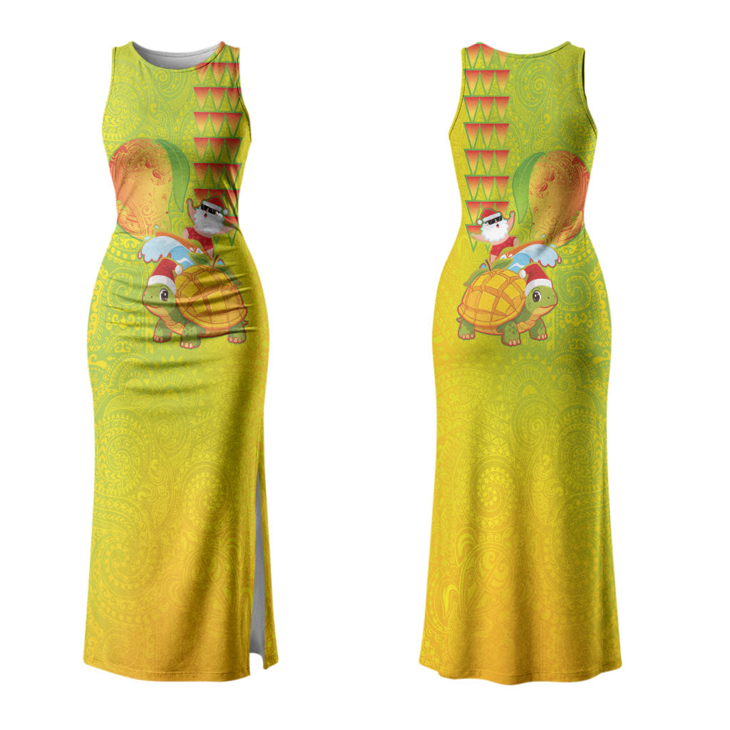 Hawaiian Mango Mele Kalikimaka Family Matching Tank Maxi Dress and Hawaiian Shirt Santa Claus Surfing with Turtle Mango Christmas