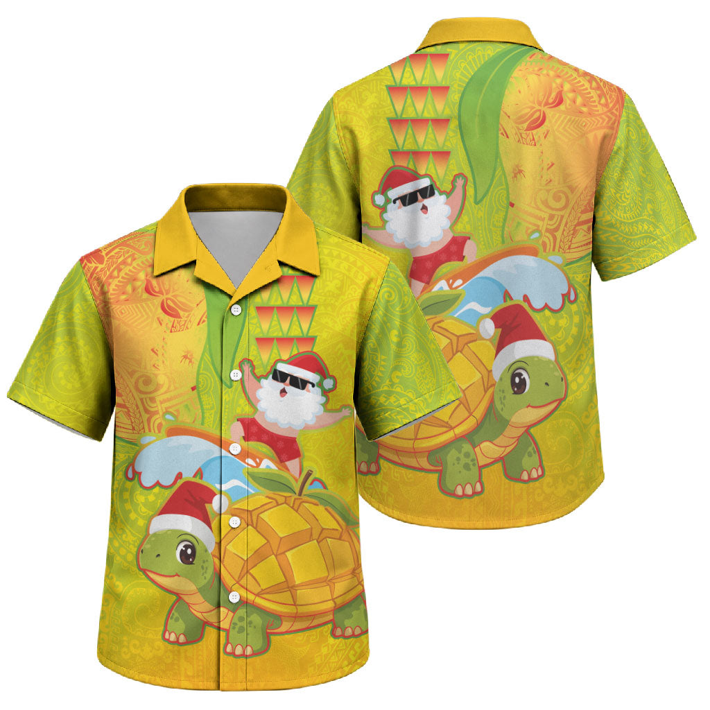 Hawaiian Mango Mele Kalikimaka Family Matching Tank Maxi Dress and Hawaiian Shirt Santa Claus Surfing with Turtle Mango Christmas