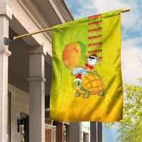 Hawaiian Mango Mele Kalikimaka Garden Flag Santa Claus Surfing with Turtle Mango Christmas