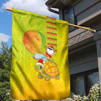 Hawaiian Mango Mele Kalikimaka Garden Flag Santa Claus Surfing with Turtle Mango Christmas