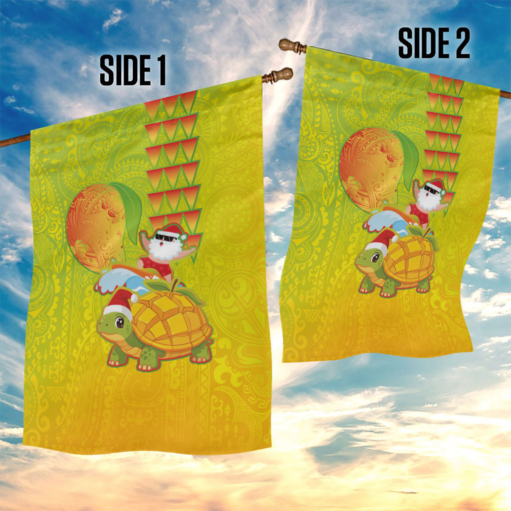 Hawaiian Mango Mele Kalikimaka Garden Flag Santa Claus Surfing with Turtle Mango Christmas