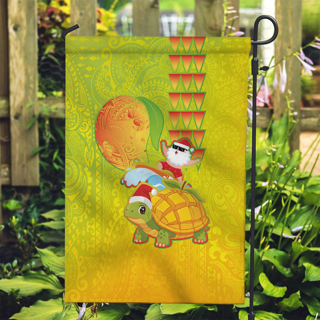 Hawaiian Mango Mele Kalikimaka Garden Flag Santa Claus Surfing with Turtle Mango Christmas