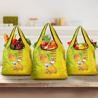 Hawaiian Mango Mele Kalikimaka Grocery Bag Santa Claus Surfing with Turtle Mango Christmas