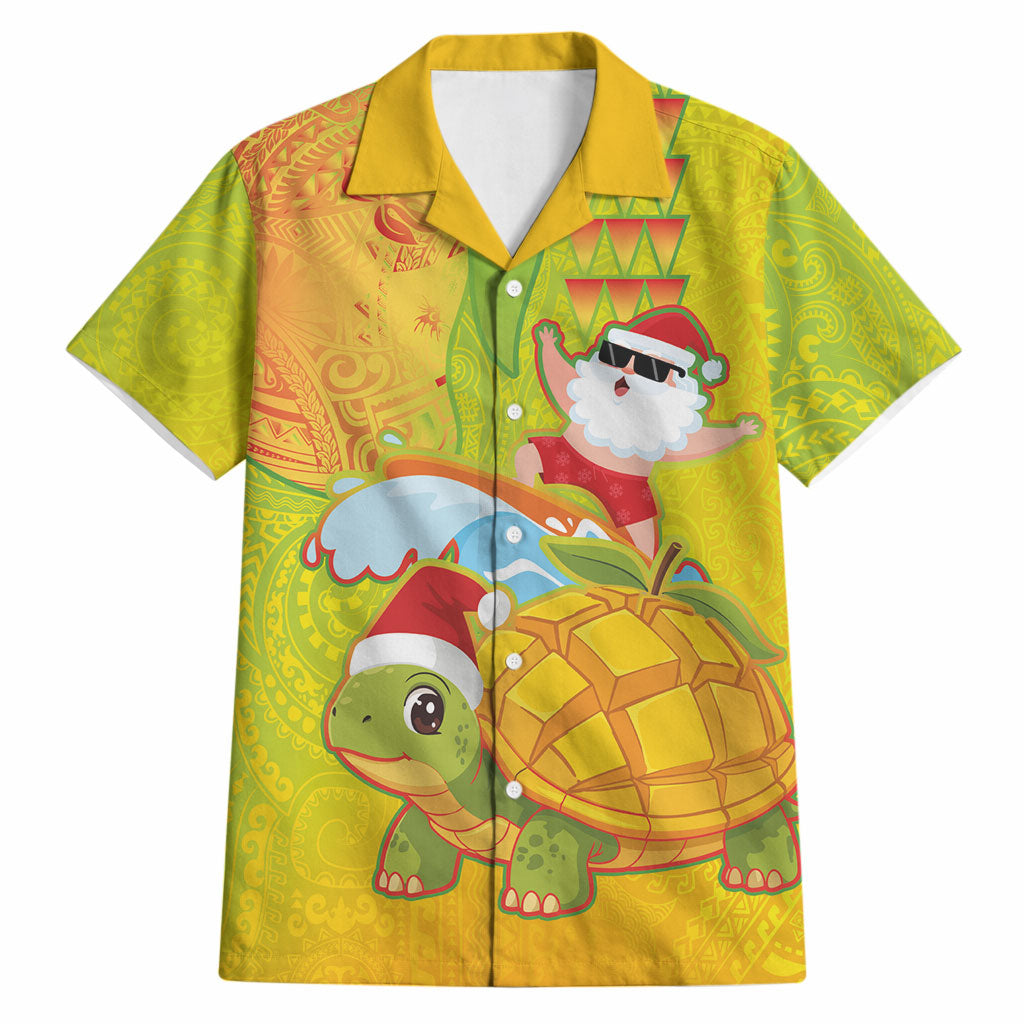 Hawaiian Mango Mele Kalikimaka Hawaiian Shirt Santa Claus Surfing with Turtle Mango Christmas