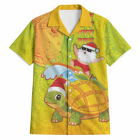 Hawaiian Mango Mele Kalikimaka Hawaiian Shirt Santa Claus Surfing with Turtle Mango Christmas
