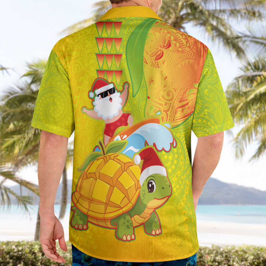 Hawaiian Mango Mele Kalikimaka Hawaiian Shirt Santa Claus Surfing with Turtle Mango Christmas