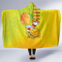 Hawaiian Mango Mele Kalikimaka Hooded Blanket Santa Claus Surfing with Turtle Mango Christmas