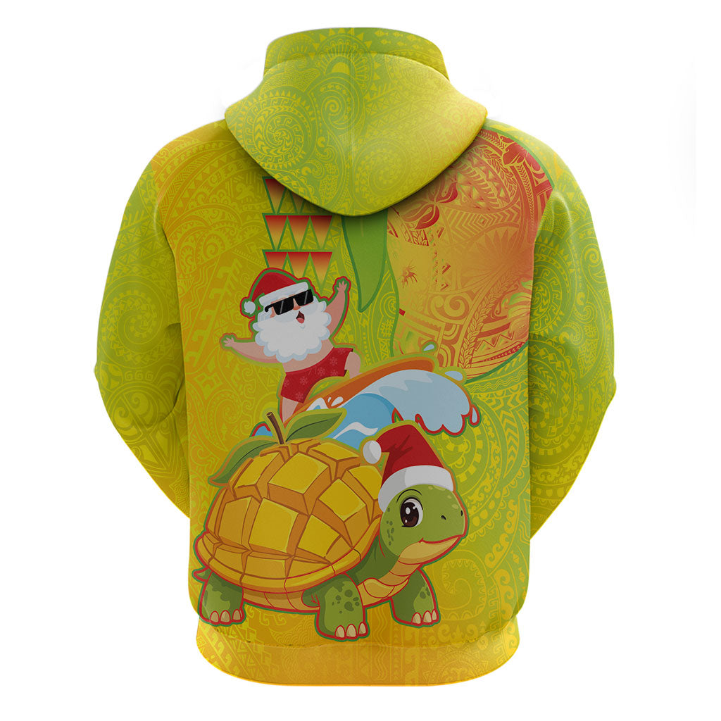 Hawaiian Mango Mele Kalikimaka Hoodie Santa Claus Surfing with Turtle Mango Christmas