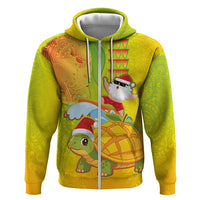 Hawaiian Mango Mele Kalikimaka Hoodie Santa Claus Surfing with Turtle Mango Christmas