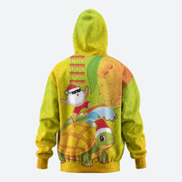 Hawaiian Mango Mele Kalikimaka Hoodie Santa Claus Surfing with Turtle Mango Christmas