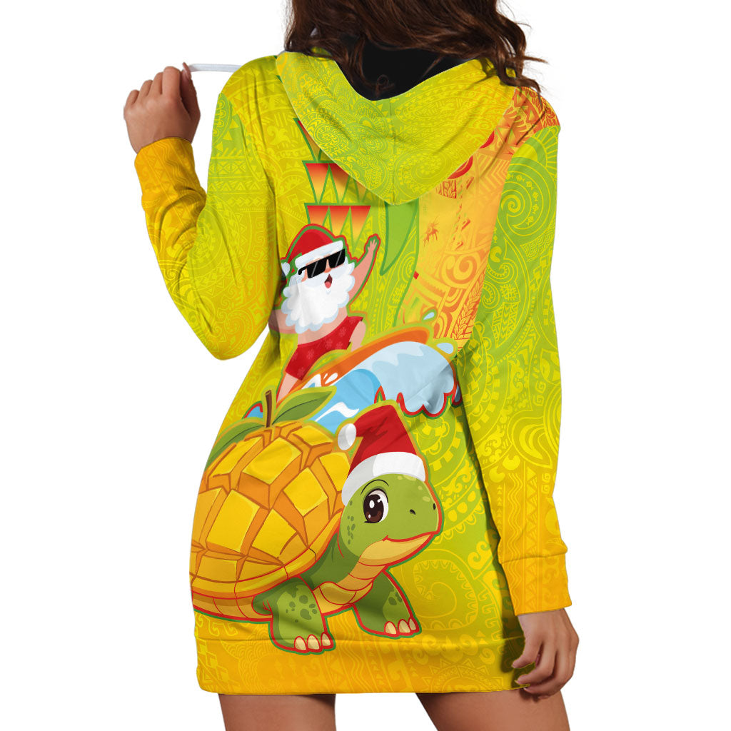 Hawaiian Mango Mele Kalikimaka Hoodie Dress Santa Claus Surfing with Turtle Mango Christmas