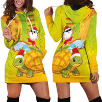Hawaiian Mango Mele Kalikimaka Hoodie Dress Santa Claus Surfing with Turtle Mango Christmas