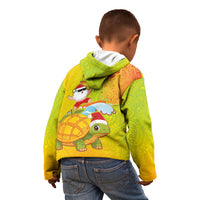 Hawaiian Mango Mele Kalikimaka Kid Hoodie Santa Claus Surfing with Turtle Mango Christmas