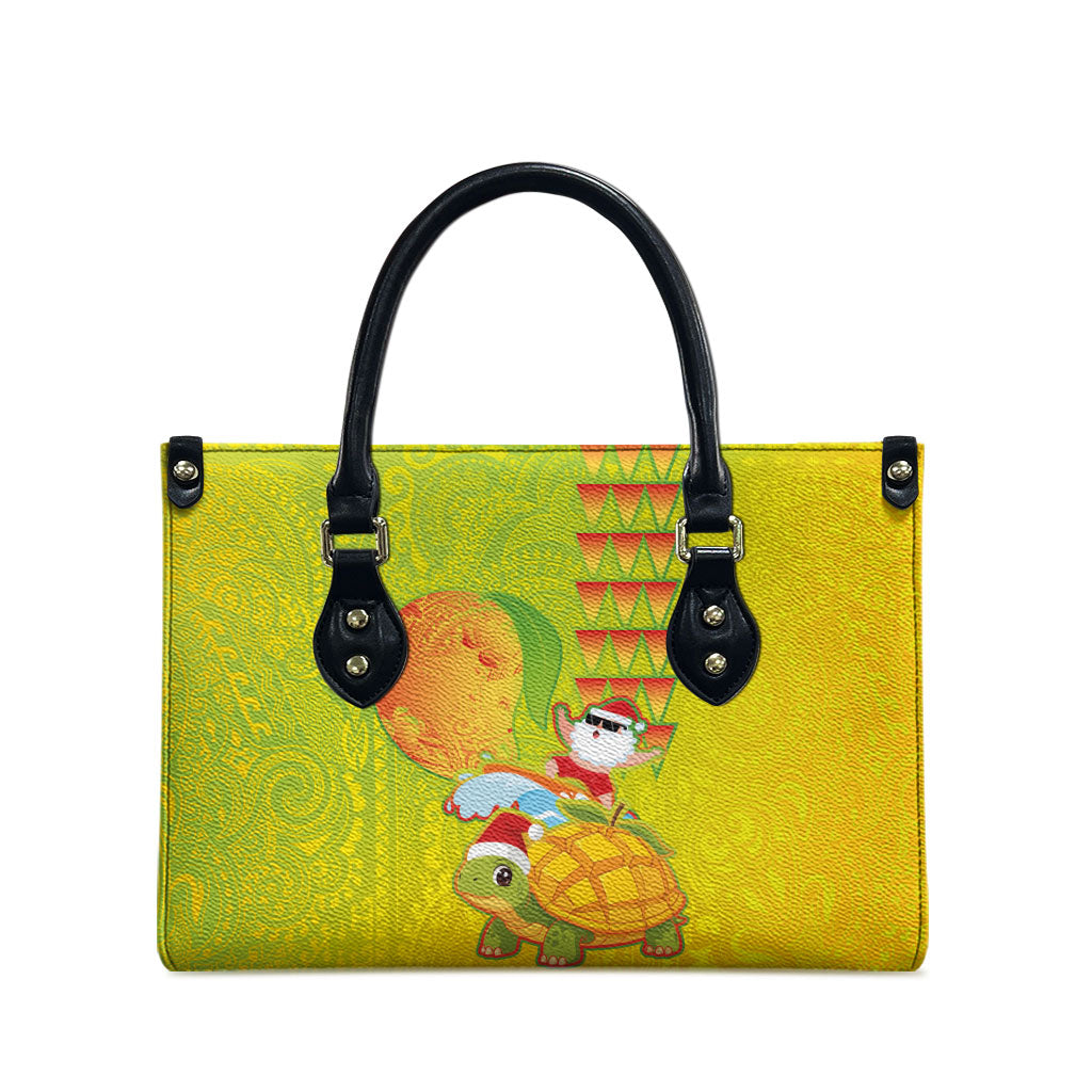 Hawaiian Mango Mele Kalikimaka Leather Bag Santa Claus Surfing with Turtle Mango Christmas