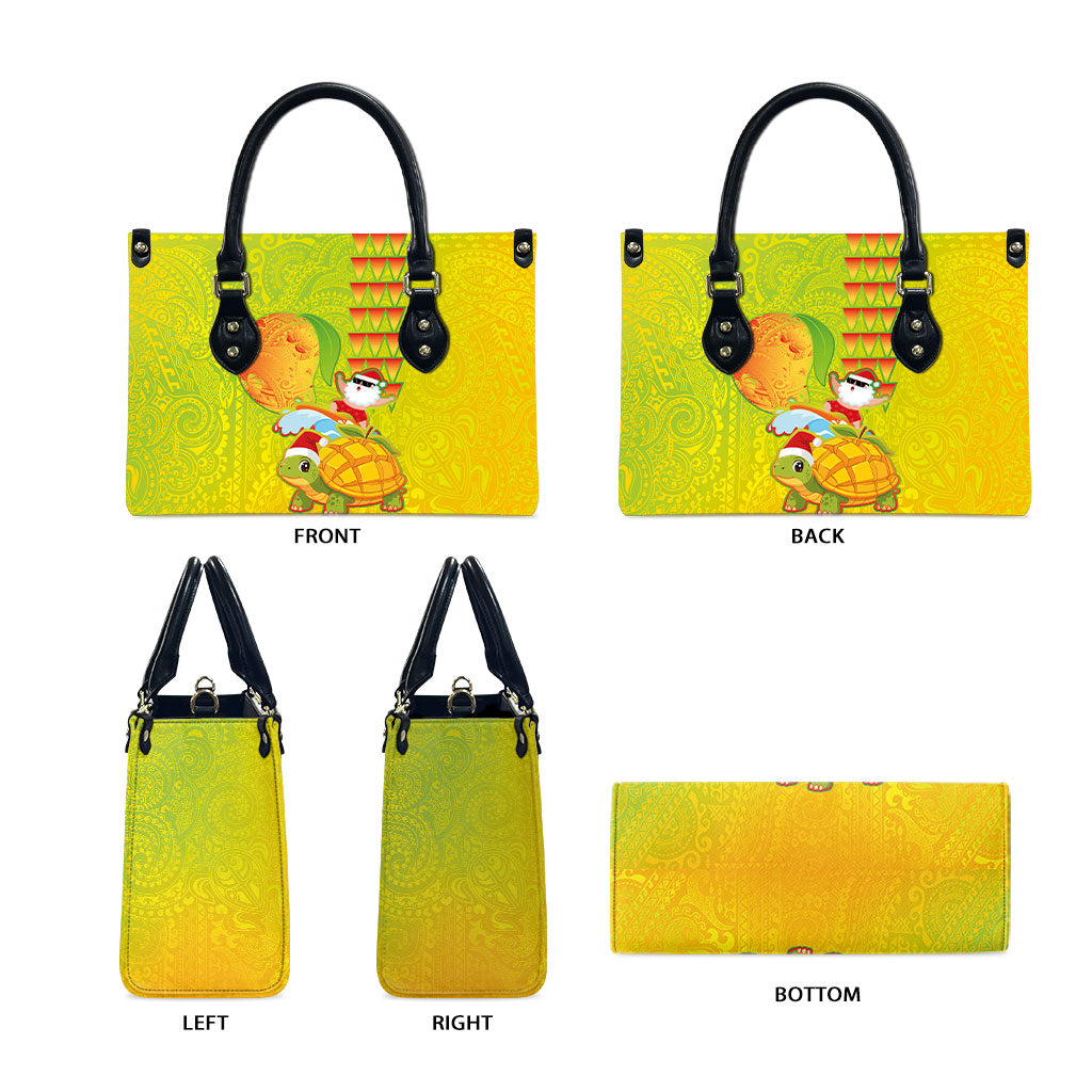 Hawaiian Mango Mele Kalikimaka Leather Bag Santa Claus Surfing with Turtle Mango Christmas