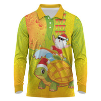 Hawaiian Mango Mele Kalikimaka Long Sleeve Polo Shirt Santa Claus Surfing with Turtle Mango Christmas