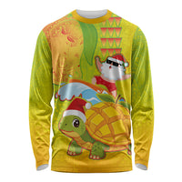 Hawaiian Mango Mele Kalikimaka Long Sleeve Shirt Santa Claus Surfing with Turtle Mango Christmas