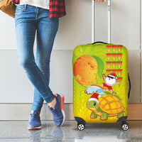Hawaiian Mango Mele Kalikimaka Luggage Cover Santa Claus Surfing with Turtle Mango Christmas
