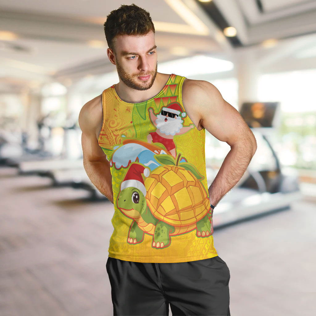Hawaiian Mango Mele Kalikimaka Men Tank Top Santa Claus Surfing with Turtle Mango Christmas