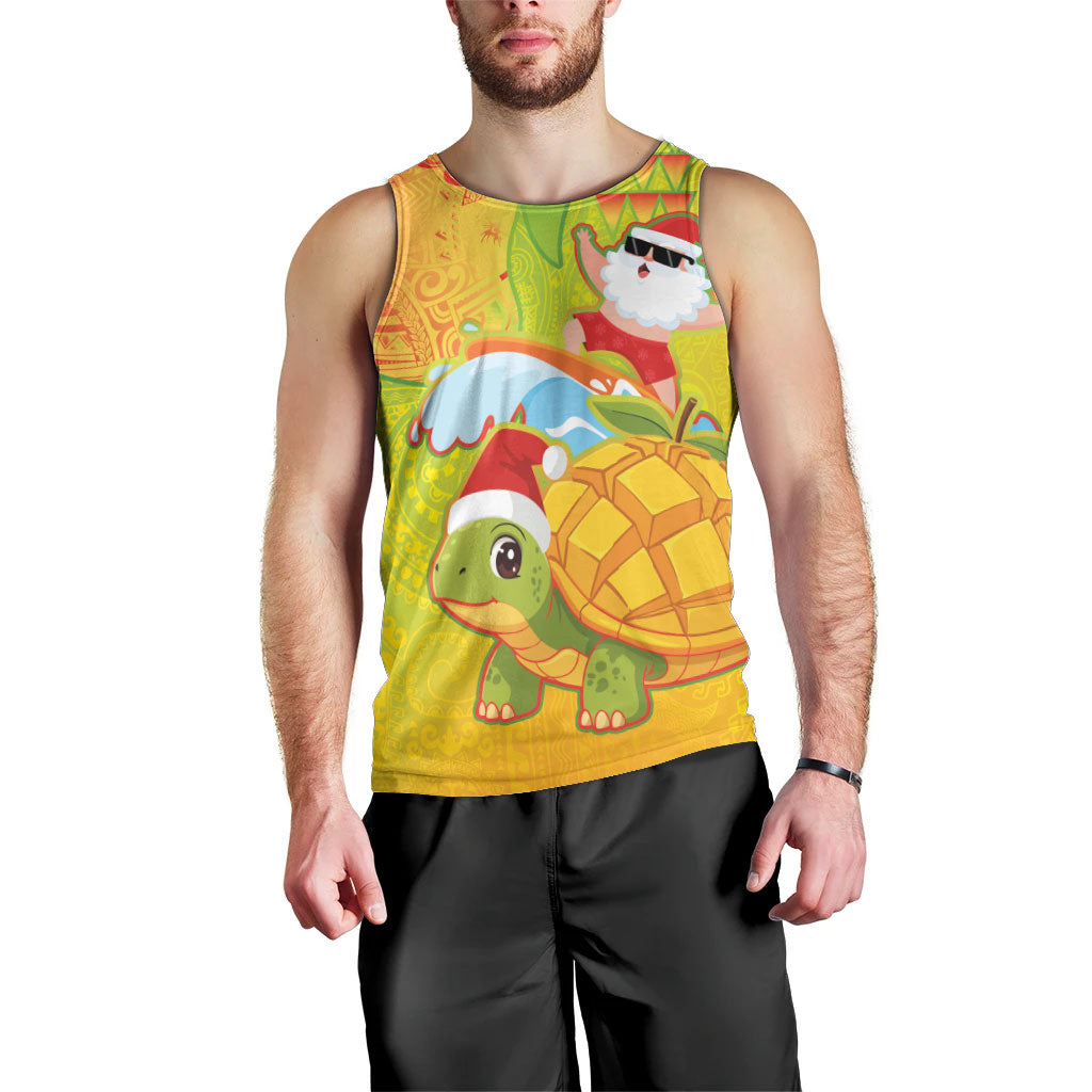 Hawaiian Mango Mele Kalikimaka Men Tank Top Santa Claus Surfing with Turtle Mango Christmas