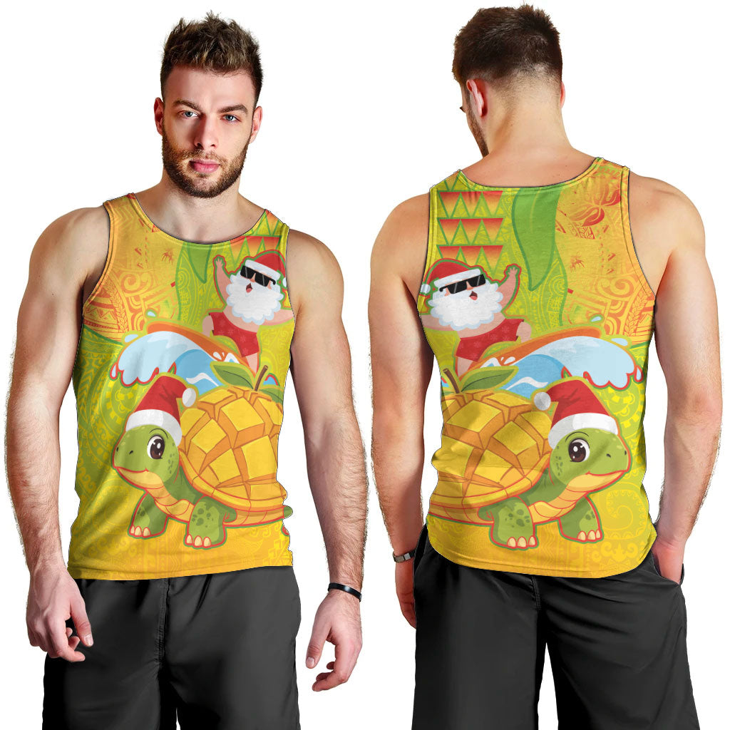 Hawaiian Mango Mele Kalikimaka Men Tank Top Santa Claus Surfing with Turtle Mango Christmas