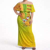 Hawaiian Mango Mele Kalikimaka Off Shoulder Maxi Dress Santa Claus Surfing with Turtle Mango Christmas