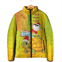 Hawaiian Mango Mele Kalikimaka Padded Jacket Santa Claus Surfing with Turtle Mango Christmas