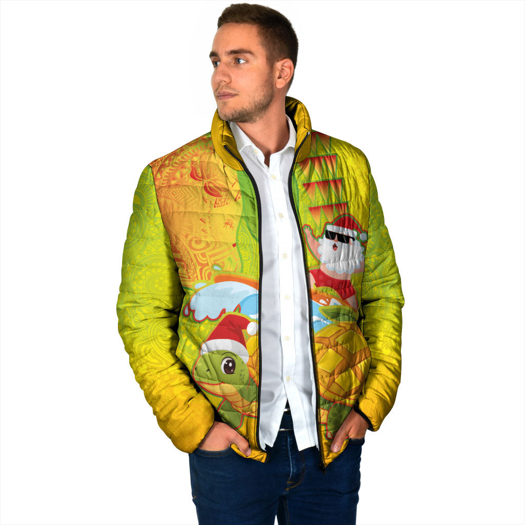Hawaiian Mango Mele Kalikimaka Padded Jacket Santa Claus Surfing with Turtle Mango Christmas