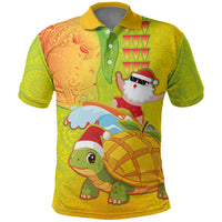 Hawaiian Mango Mele Kalikimaka Polo Shirt Santa Claus Surfing with Turtle Mango Christmas