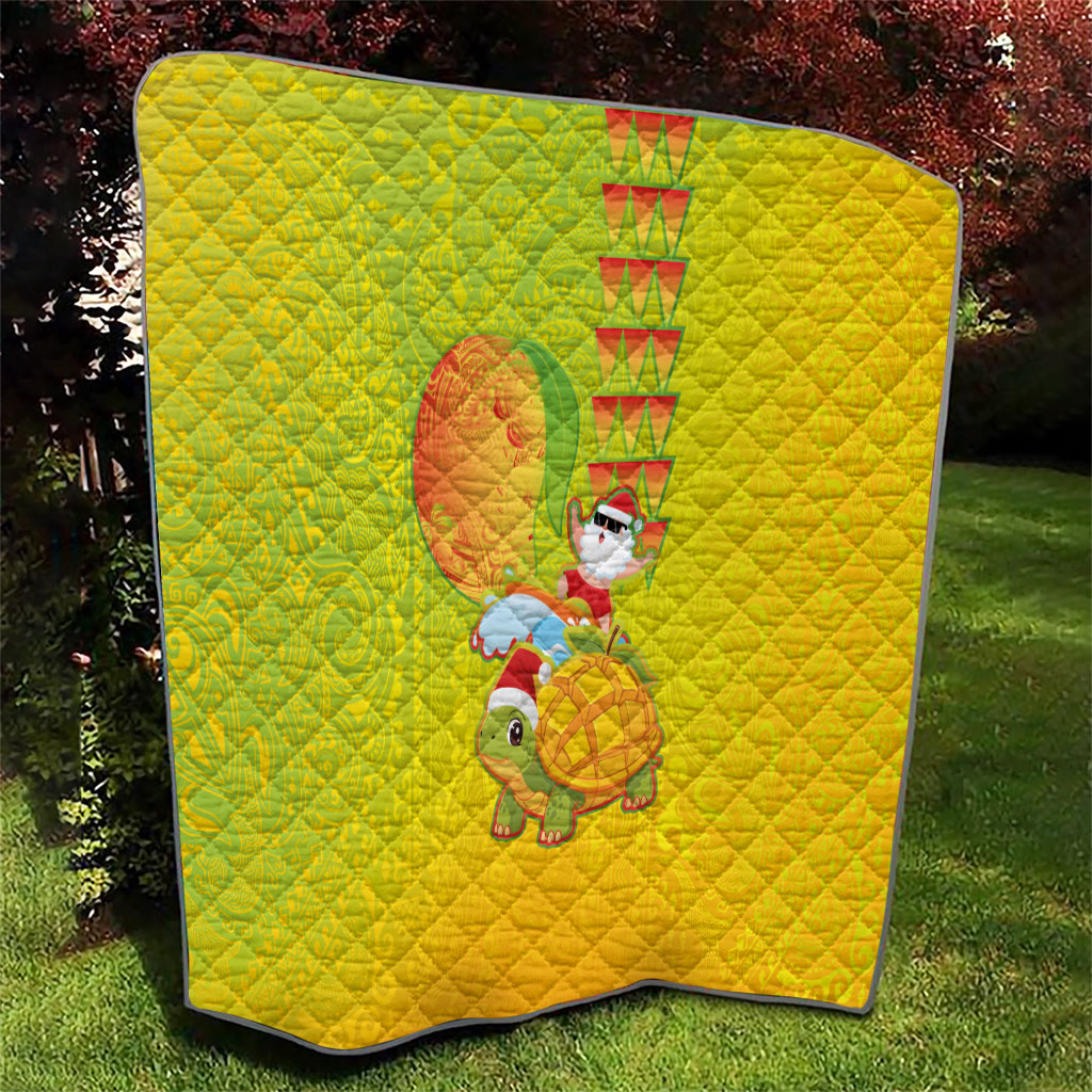 Hawaiian Mango Mele Kalikimaka Quilt Santa Claus Surfing with Turtle Mango Christmas