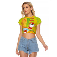 Hawaiian Mango Mele Kalikimaka Raglan Cropped T Shirt Santa Claus Surfing with Turtle Mango Christmas