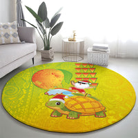 Hawaiian Mango Mele Kalikimaka Round Carpet Santa Claus Surfing with Turtle Mango Christmas