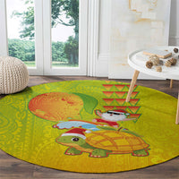 Hawaiian Mango Mele Kalikimaka Round Carpet Santa Claus Surfing with Turtle Mango Christmas