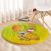 Hawaiian Mango Mele Kalikimaka Round Carpet Santa Claus Surfing with Turtle Mango Christmas