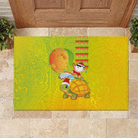 Hawaiian Mango Mele Kalikimaka Rubber Doormat Santa Claus Surfing with Turtle Mango Christmas