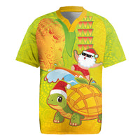 Hawaiian Mango Mele Kalikimaka Rugby Jersey Santa Claus Surfing with Turtle Mango Christmas