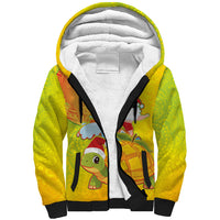 Hawaiian Mango Mele Kalikimaka Sherpa Hoodie Santa Claus Surfing with Turtle Mango Christmas
