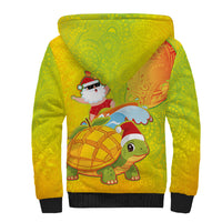 Hawaiian Mango Mele Kalikimaka Sherpa Hoodie Santa Claus Surfing with Turtle Mango Christmas