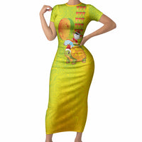 Hawaiian Mango Mele Kalikimaka Short Sleeve Bodycon Dress Santa Claus Surfing with Turtle Mango Christmas