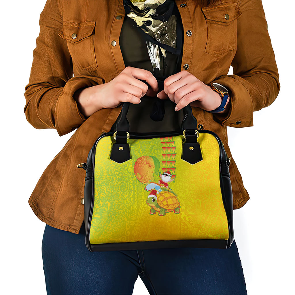 Hawaiian Mango Mele Kalikimaka Shoulder Handbag Santa Claus Surfing with Turtle Mango Christmas