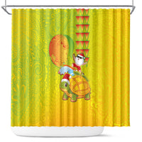 Hawaiian Mango Mele Kalikimaka Shower Curtain Santa Claus Surfing with Turtle Mango Christmas