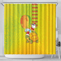 Hawaiian Mango Mele Kalikimaka Shower Curtain Santa Claus Surfing with Turtle Mango Christmas