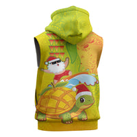 Hawaiian Mango Mele Kalikimaka Sleeveless Zip Hoodie Santa Claus Surfing with Turtle Mango Christmas