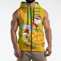 Hawaiian Mango Mele Kalikimaka Sleeveless Zip Hoodie Santa Claus Surfing with Turtle Mango Christmas